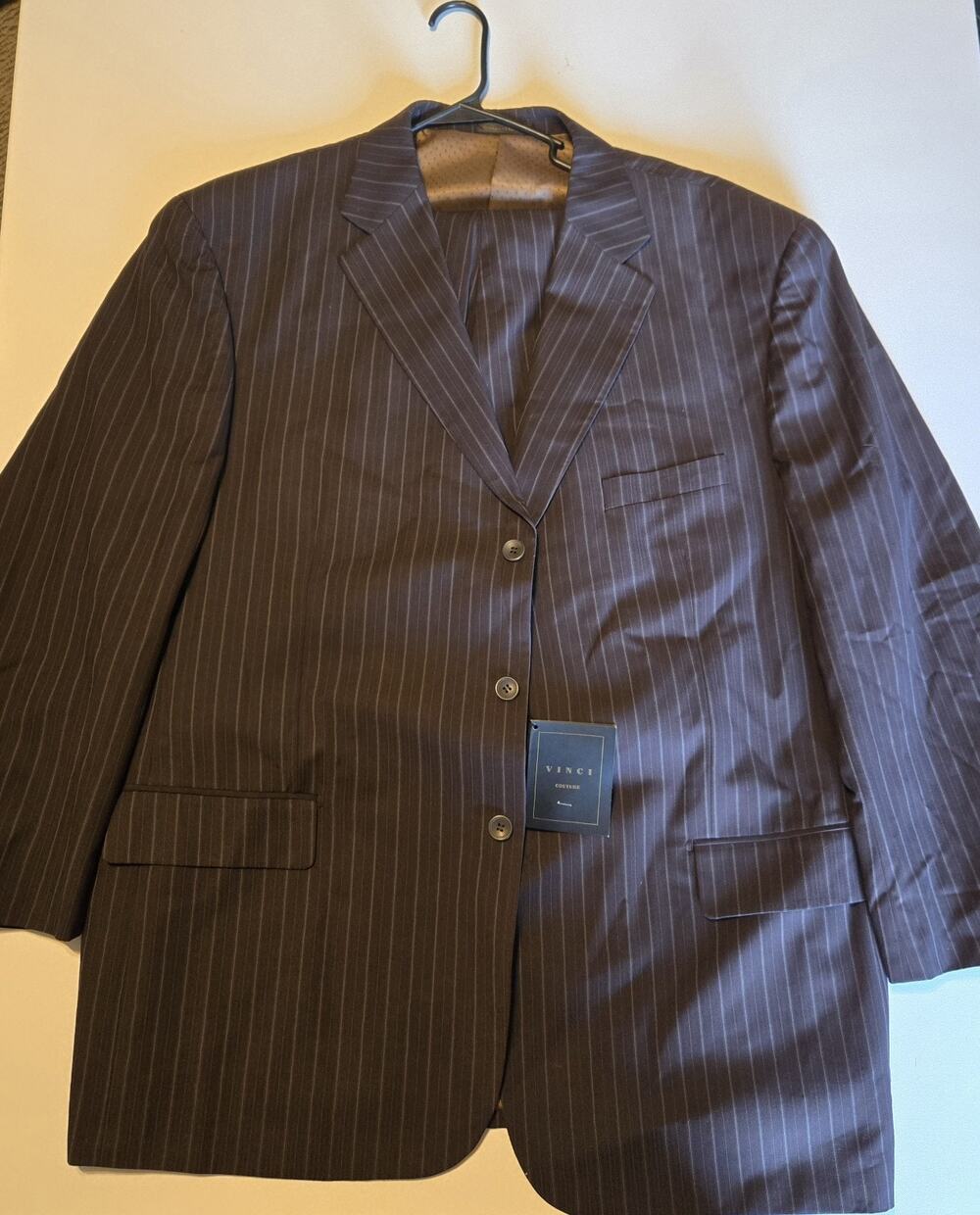 NWT Vinci Couture Men's Suit 52L Brown Pinstripe 3 Button Big & Tall 2pc Set 52